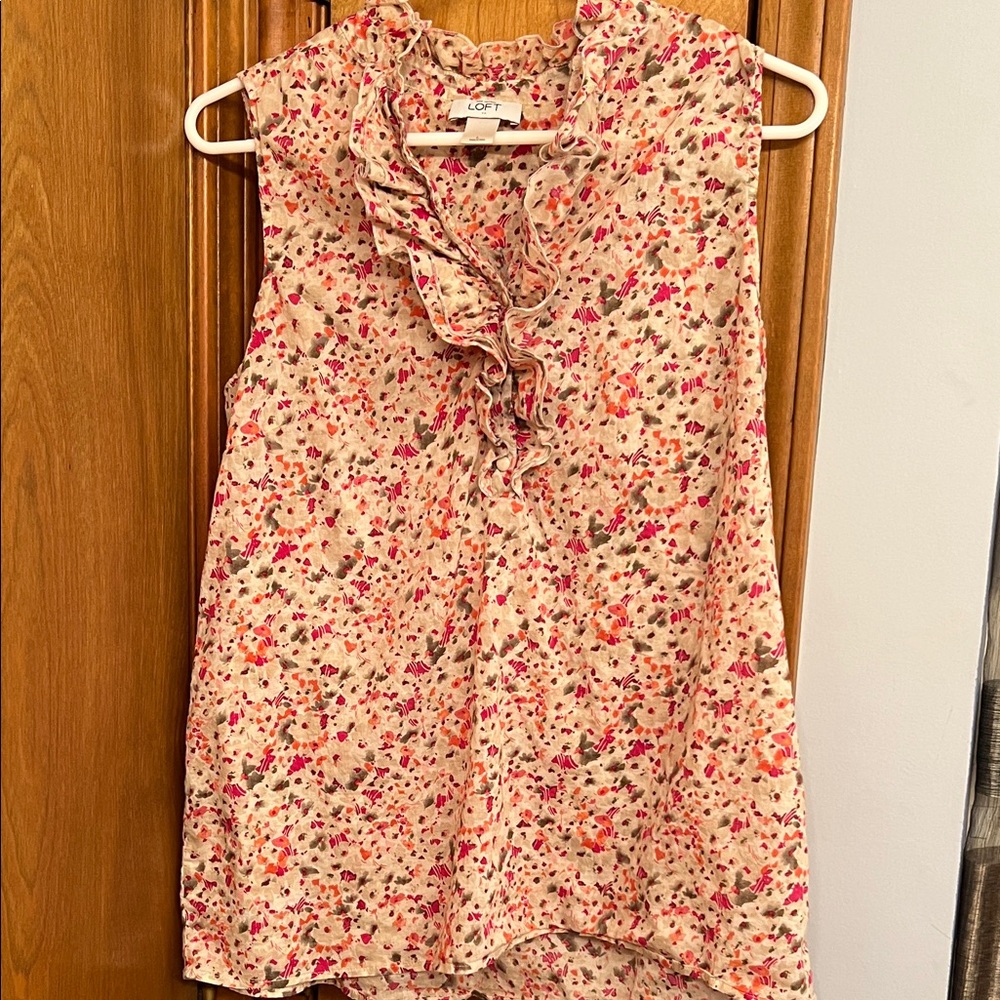 LOFT Cream Floral Ruffle Sleeveless Camisole